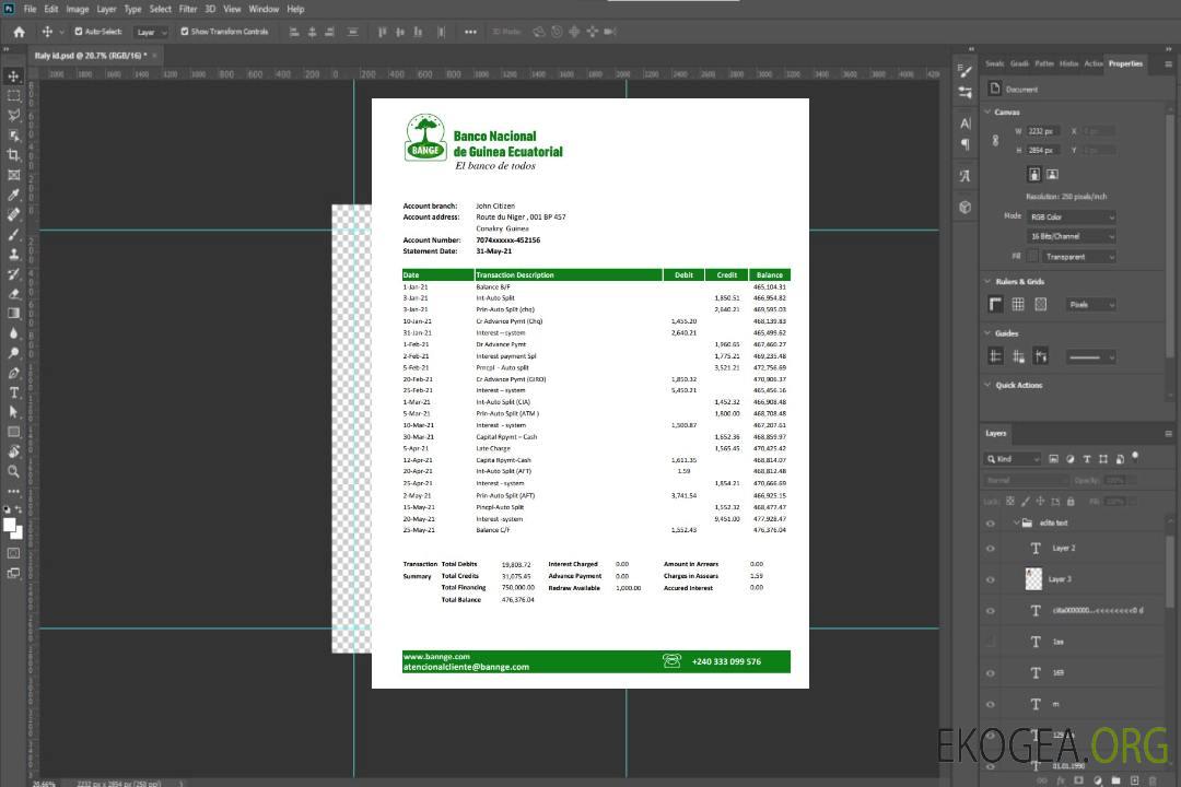 Guinée équatoriale Le modèle de relevé de la Banque Nationale au format Excel et PDF template